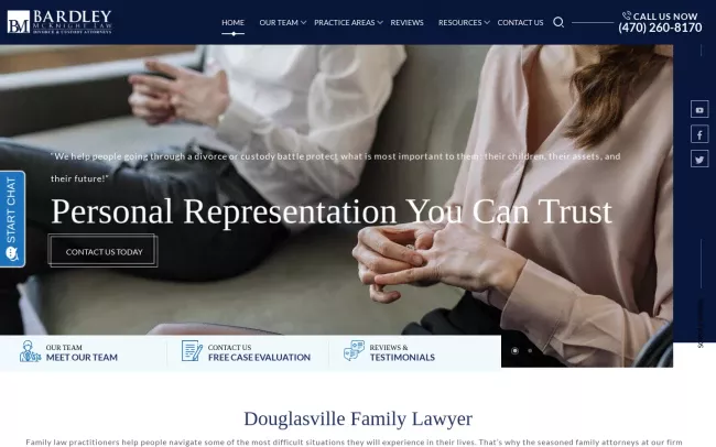 Screenshot of the Bardley McKnight Law: Douglasville Family Law Firm Website