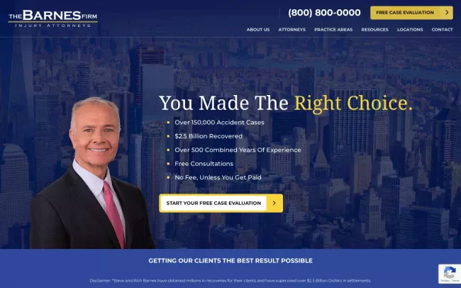 Screenshot of the The Barnes Firm Injury Attorneys Website