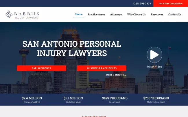 Screenshot of the Barrus Injury Lawyers Website