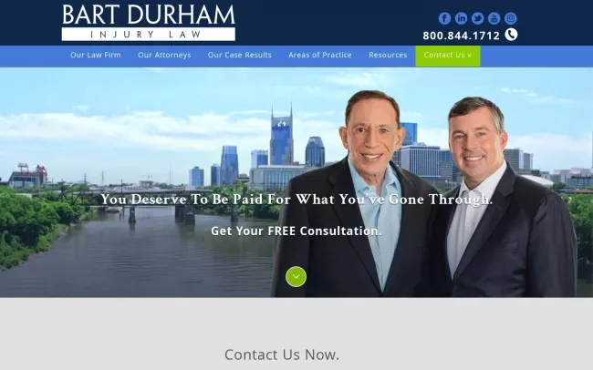 Screenshot of the Bart Durham Injury Law Website