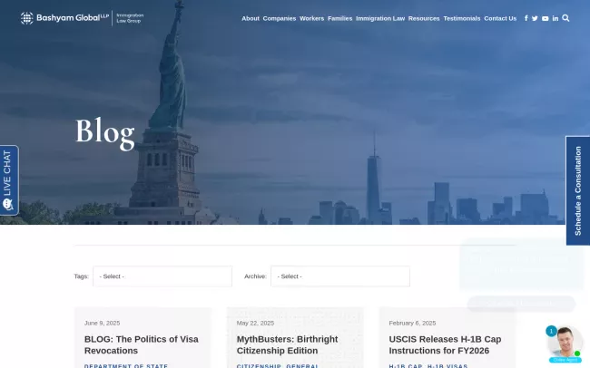 Screenshot of the Bashyam Global Immigration Legal Group Blog