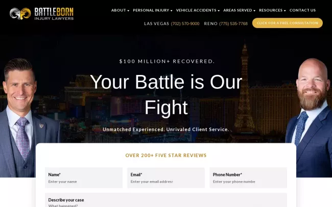 Screenshot of the Battle Born Injury Lawyers - Las Vegas Office Website