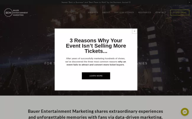 Screenshot of the Bauer Entertainment Marketing Website