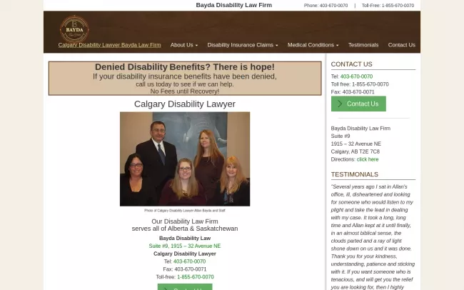 Screenshot of the Bayda Disability Law Firm Website