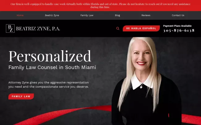 Screenshot of the Beatriz Zyne, P.A. Website
