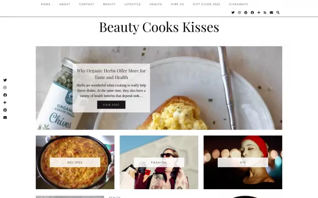 Screenshot of the Beauty Cooks Kisses Blog