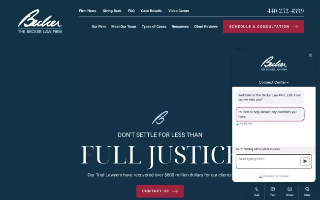 Screenshot of the The Becker Law Firm, LPA Website