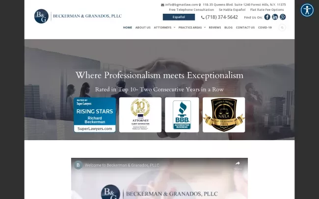 Screenshot of the Beckerman & Granados, PLLC Website