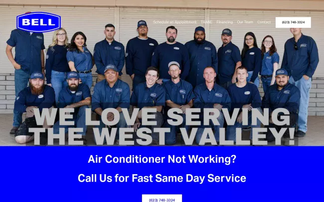 Screenshot of the Bell Air Conditioning, LLC. Website