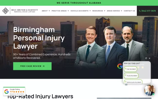 Screenshot of the Belt, Bruner & Barnett Personal Injury Lawyers Website