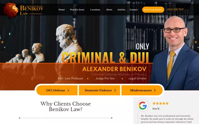 Screenshot of the Benikov Law Firm Website