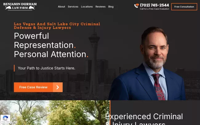 Screenshot of the Benjamin Durham Law Firm, Personal Injury & Criminal Defense Lawyers Website