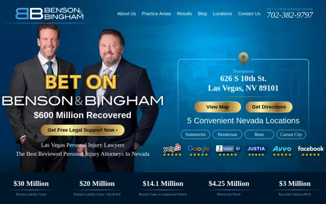 Screenshot of the Benson & Bingham Car Accident & Personal Injury Lawyers Website