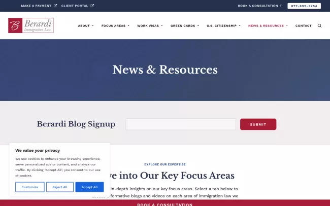 Screenshot of the Berardi Immigration Law Blog