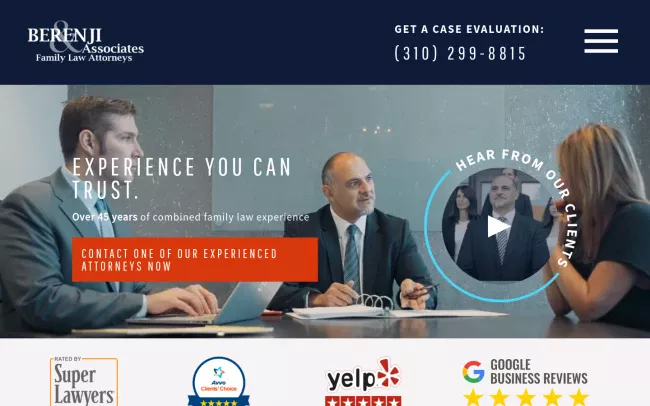 Screenshot of the Berenji & Associates Divorce Lawyers Website
