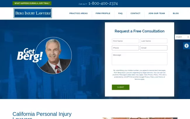 Screenshot of the Berg Injury Lawyers Website