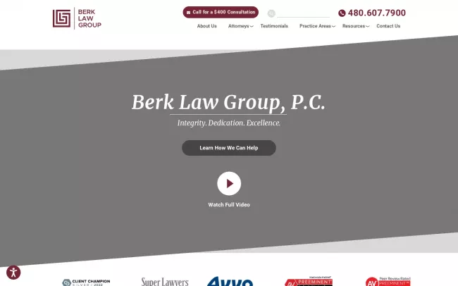 Screenshot of the Berk Law Group, PC Website