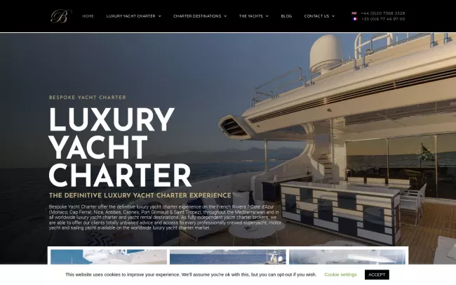 Screenshot of the Bespoke Yacht Charter Website