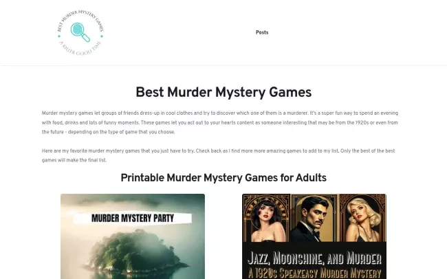 Screenshot of the Best Murder Mystery Games Website