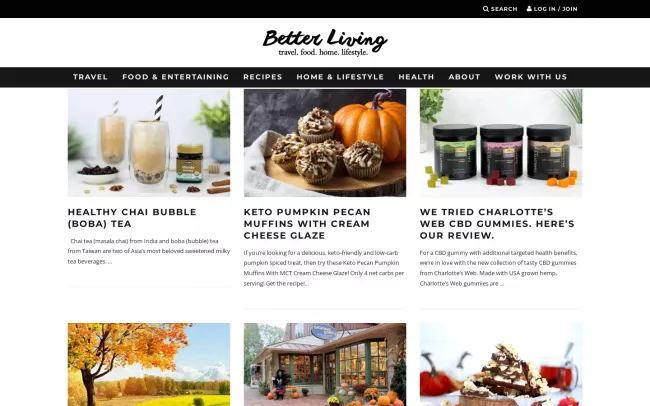 Screenshot of the Better Living Blog