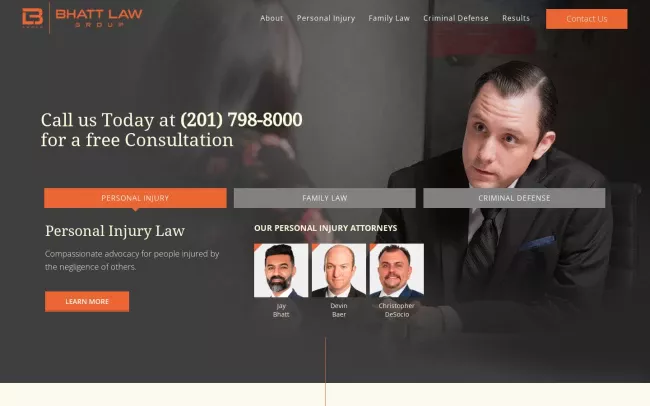 Screenshot of the Bhatt Law Group Website