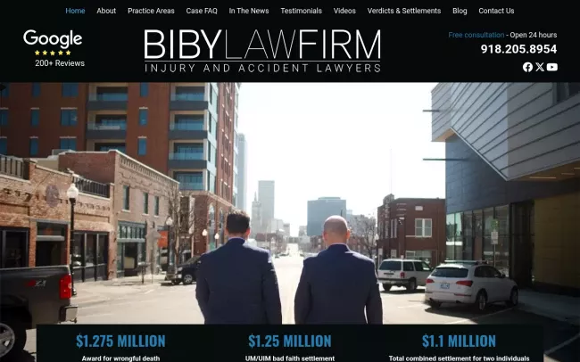 Screenshot of the Biby Law Firm Injury and Accident Lawyers Website