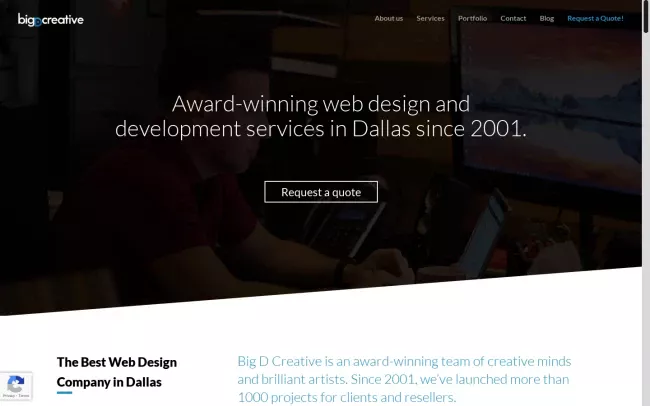 Screenshot of the Big D Creative Website