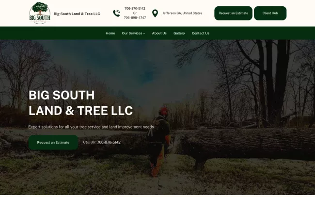 Screenshot of the Big South Land & Tree LLC Website