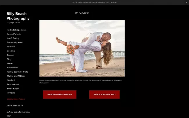 Screenshot of the Billy Beach Photography - Carolina Beach Portrait Photographer Website