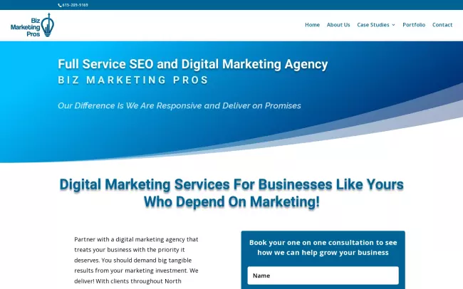 Screenshot of the Biz Marketing Pros Website