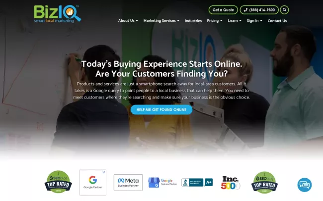 Screenshot of the BizIQ Website