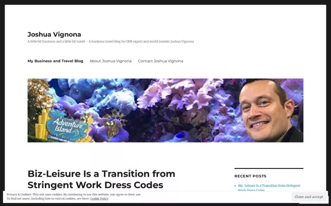 Screenshot of the #bizleisure by Josh Vignona Blog