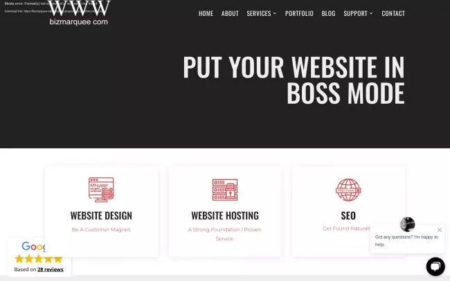 Screenshot of the BizMarquee Website