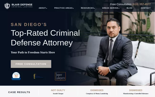 Screenshot of the Blair Defense Criminal Lawyers Website