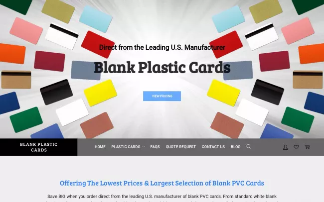 Screenshot of the Blank Plastic Cards Website