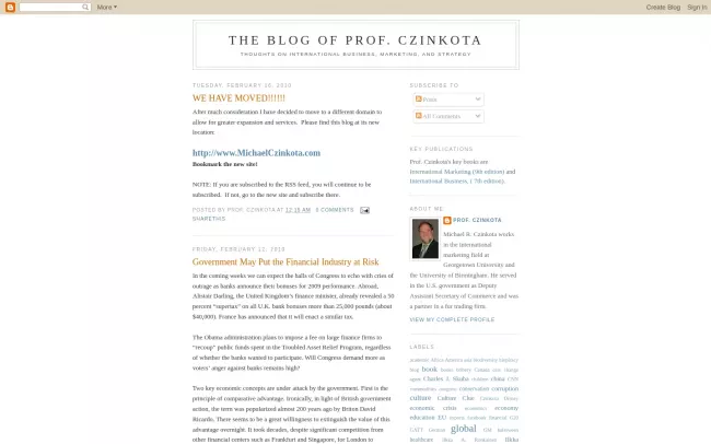 Screenshot of the The Blog of Prof. Czinkota
