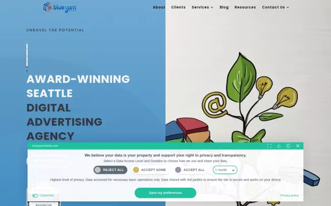 Screenshot of the Blue Yarn Media Website