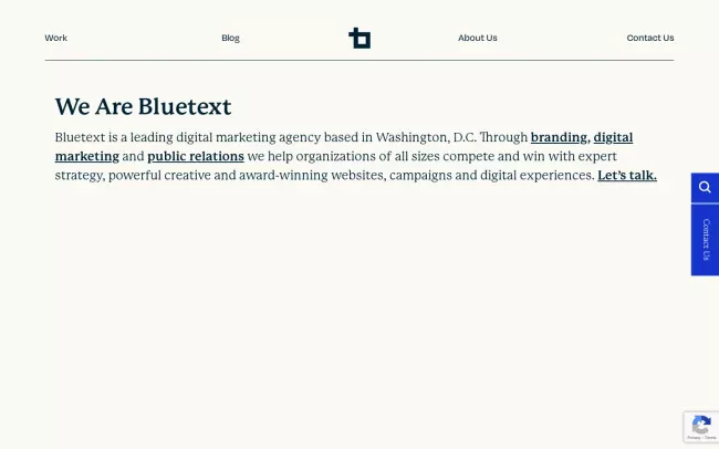 Screenshot of the Bluetext Website