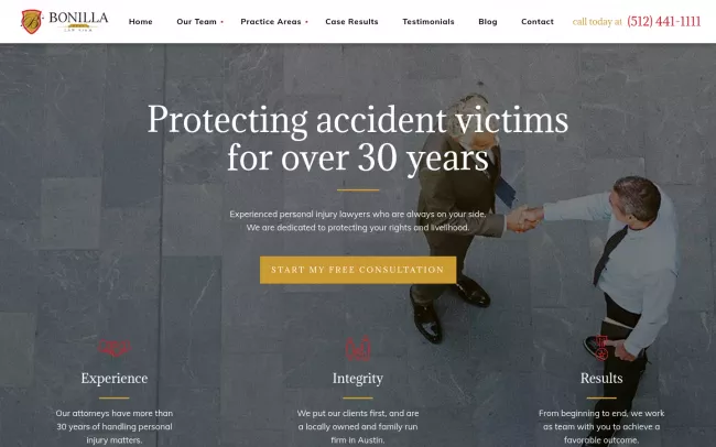 Screenshot of the Bonilla Law Office Website