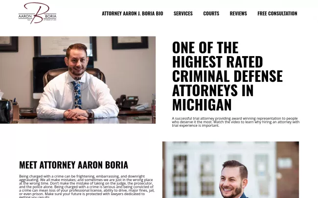 Screenshot of the Boria Law - Criminal Defense Attorney Website