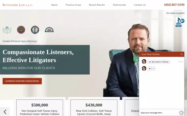 Screenshot of the Bottlinger Law L.L.C. Website