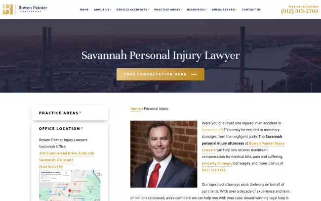 Screenshot of the Bowen Painter Injury Lawyers Website