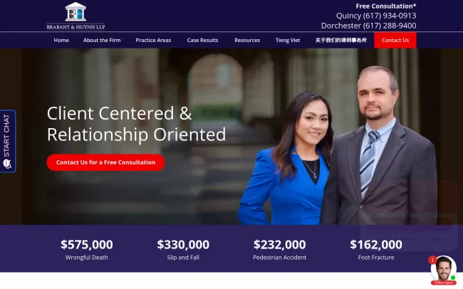 Screenshot of the Brabant & Huynh, LLP Website