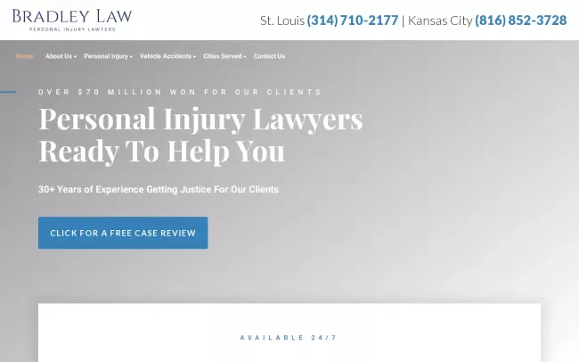 Screenshot of the Bradley Law Personal Injury Attroneys Website