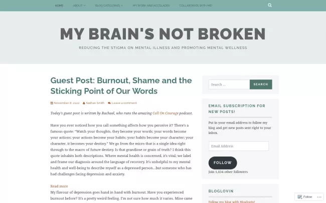 Screenshot of the My Brain's Not Broken Blog