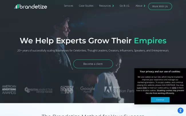 Screenshot of the Brandetize Website