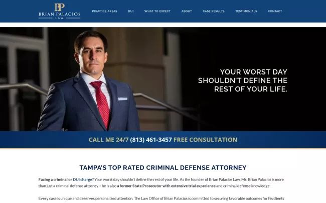 Screenshot of the Brian Palacios Law - Criminal & DUI Attorney Website