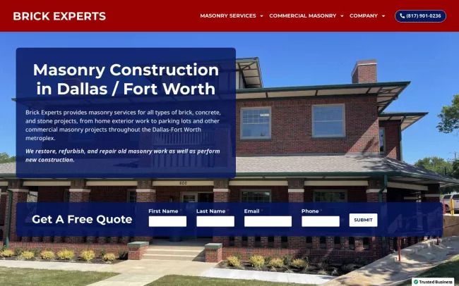 Screenshot of the Brick Experts DFW Website