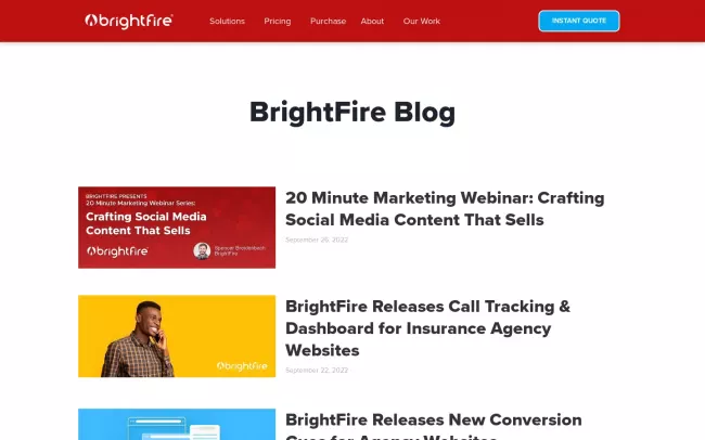 Screenshot of the BrightFire Blog