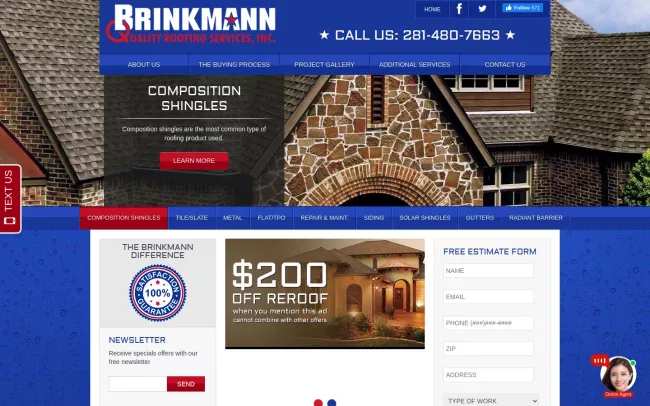 Screenshot of the Brinkmann Quality Roofing Services Website